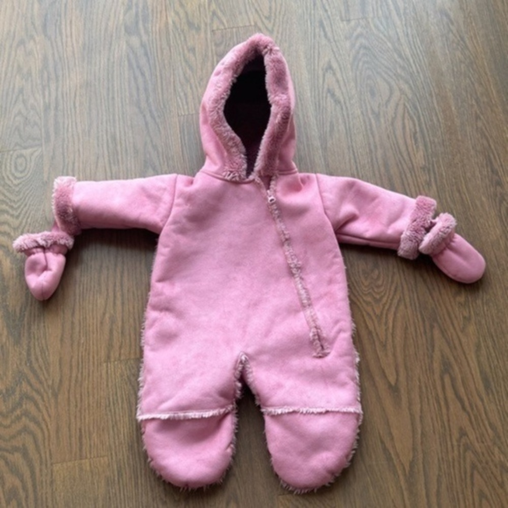 Widgeon Suede & Faux Fur Baby Bunting Jacket baby pink 3M soft